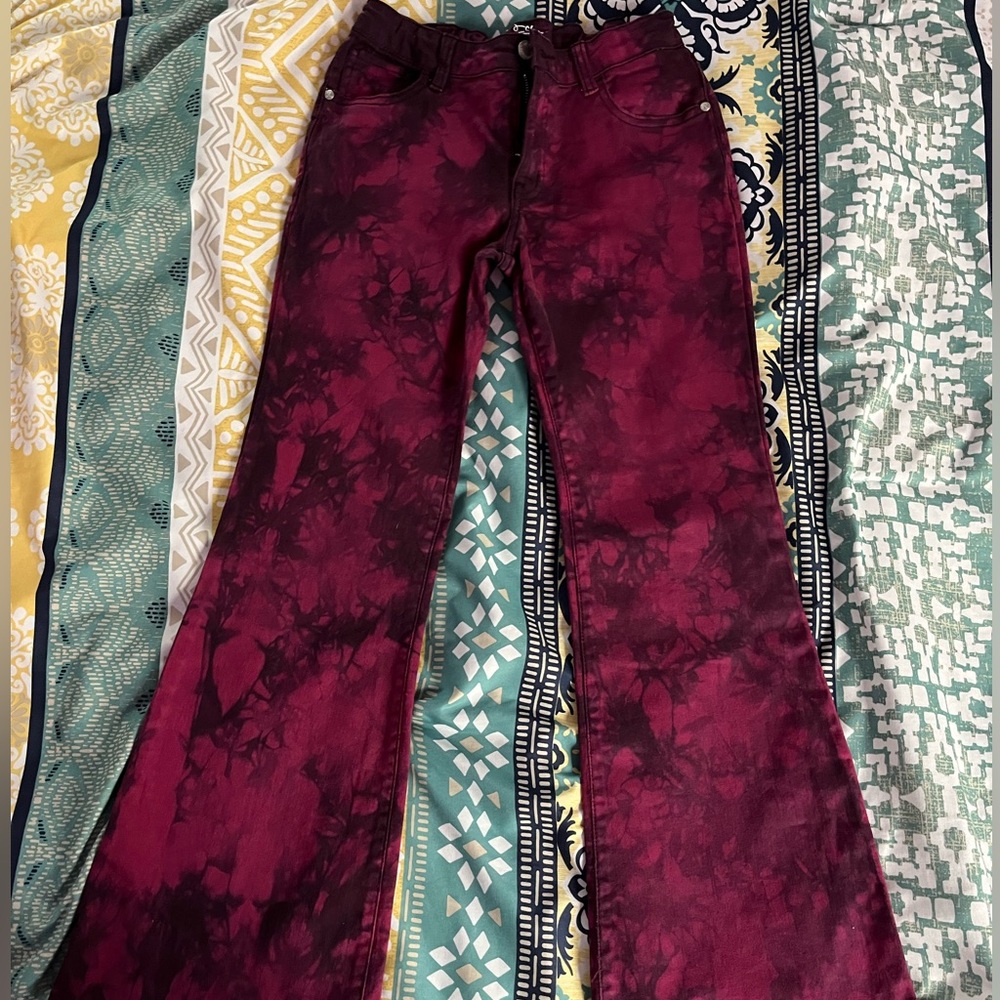 Burgundy Tie Dye Flared Kids Jeans